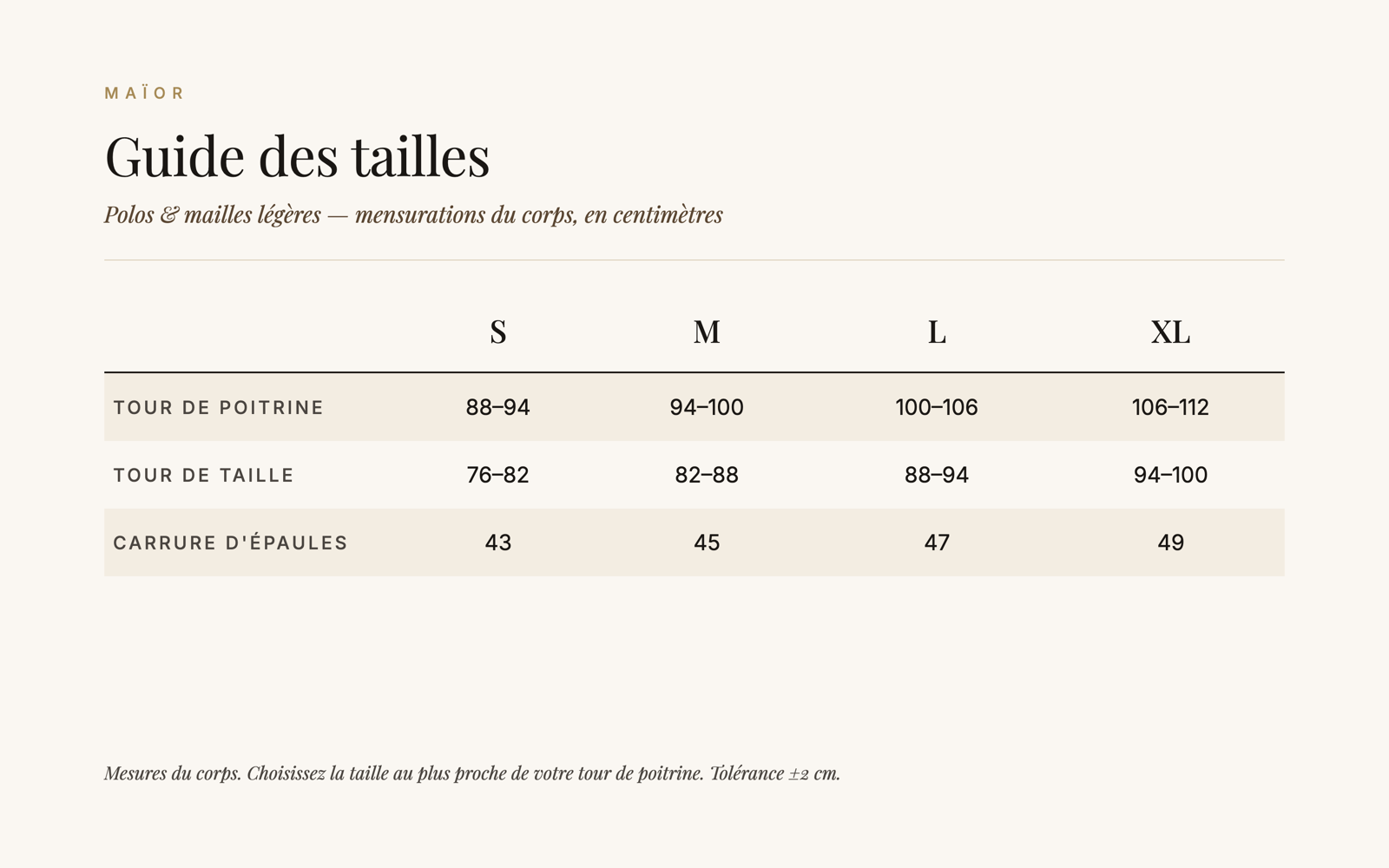 Guide des tailles