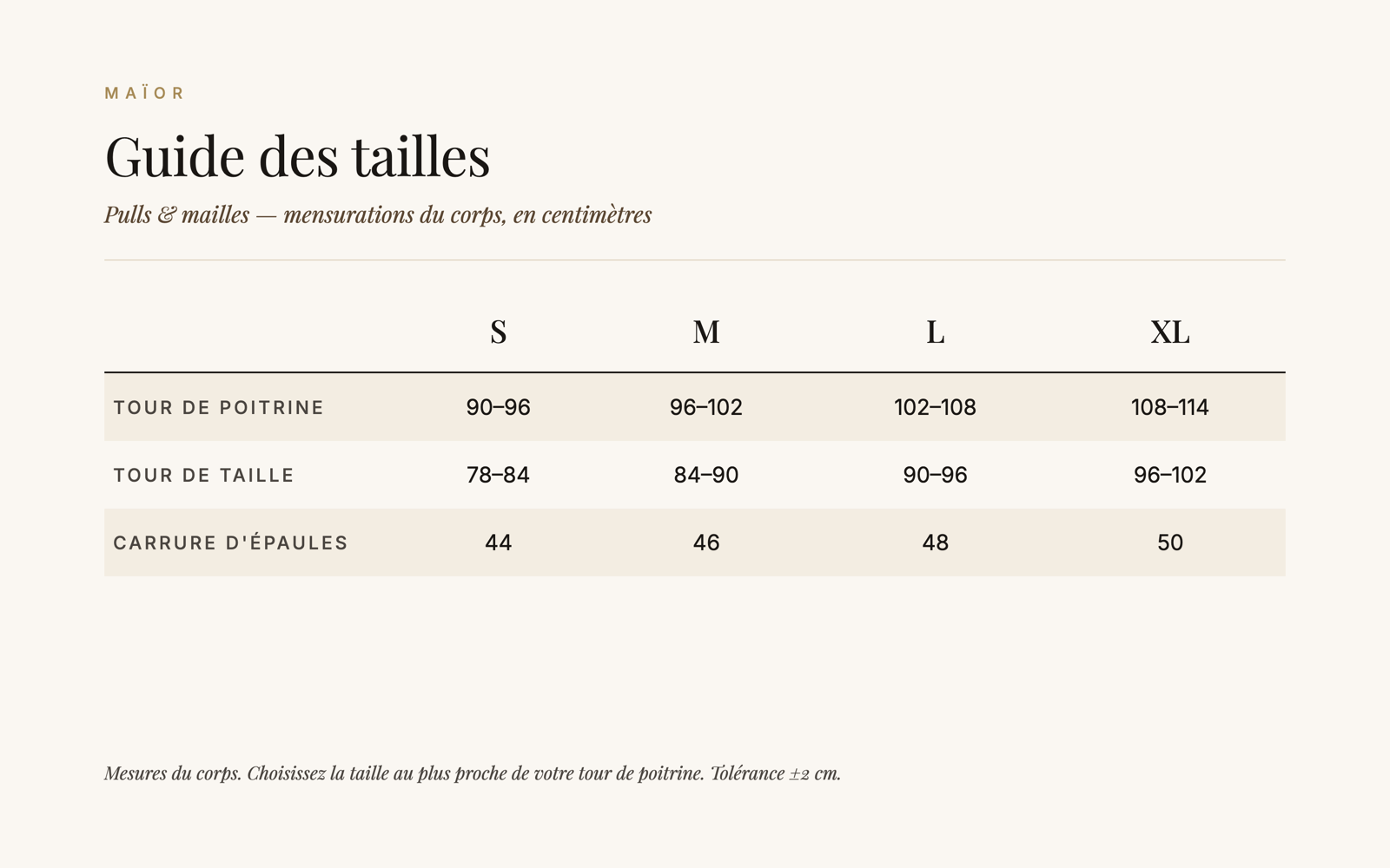 Guide des tailles