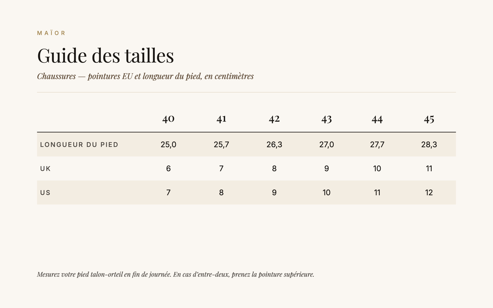 Guide des tailles