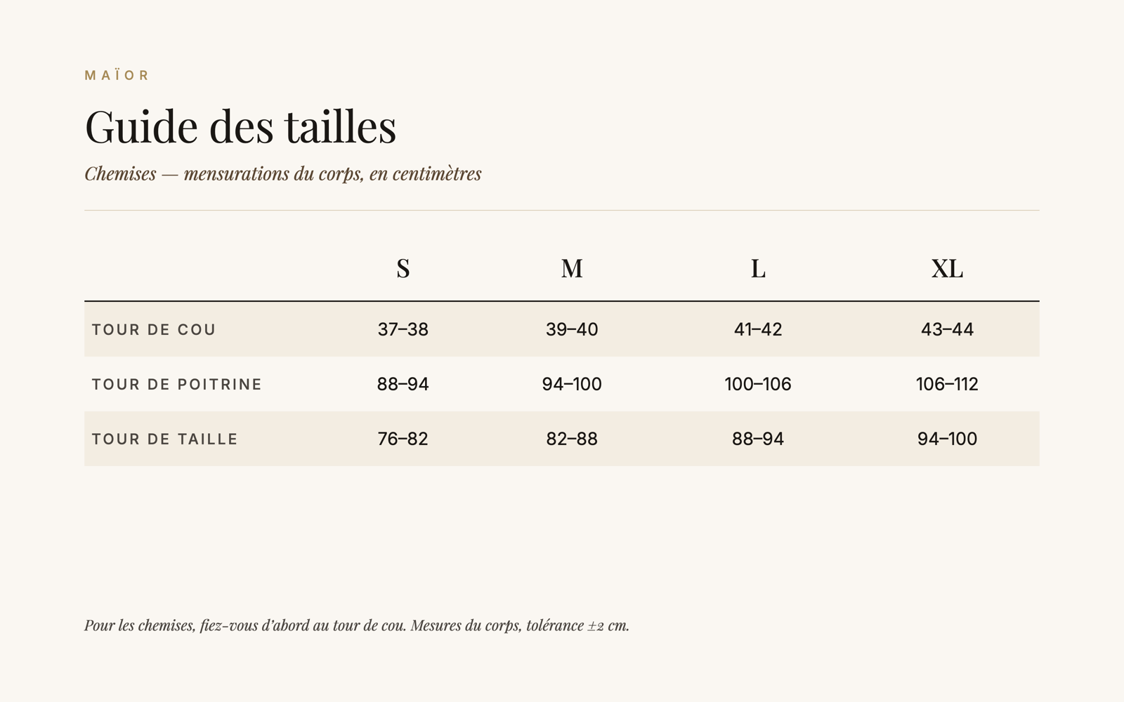 Guide des tailles
